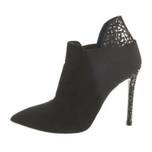 Pollini womens black silver Genuine Suede high heel bootie boots ankle 7.5